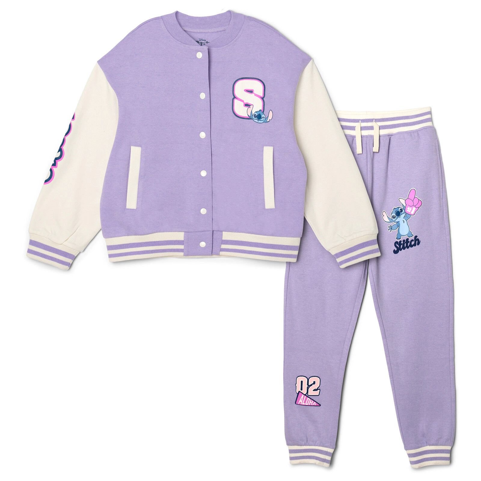 Disney Lilo & Stitch Girls' Fleece Varsity Jacket and Joggers Set