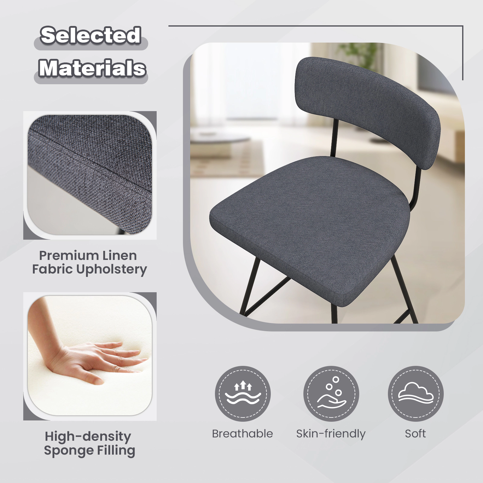 Glintex 2-Piece 29-Inch Upholstered Swivel Bar Stool Set with Padded Back