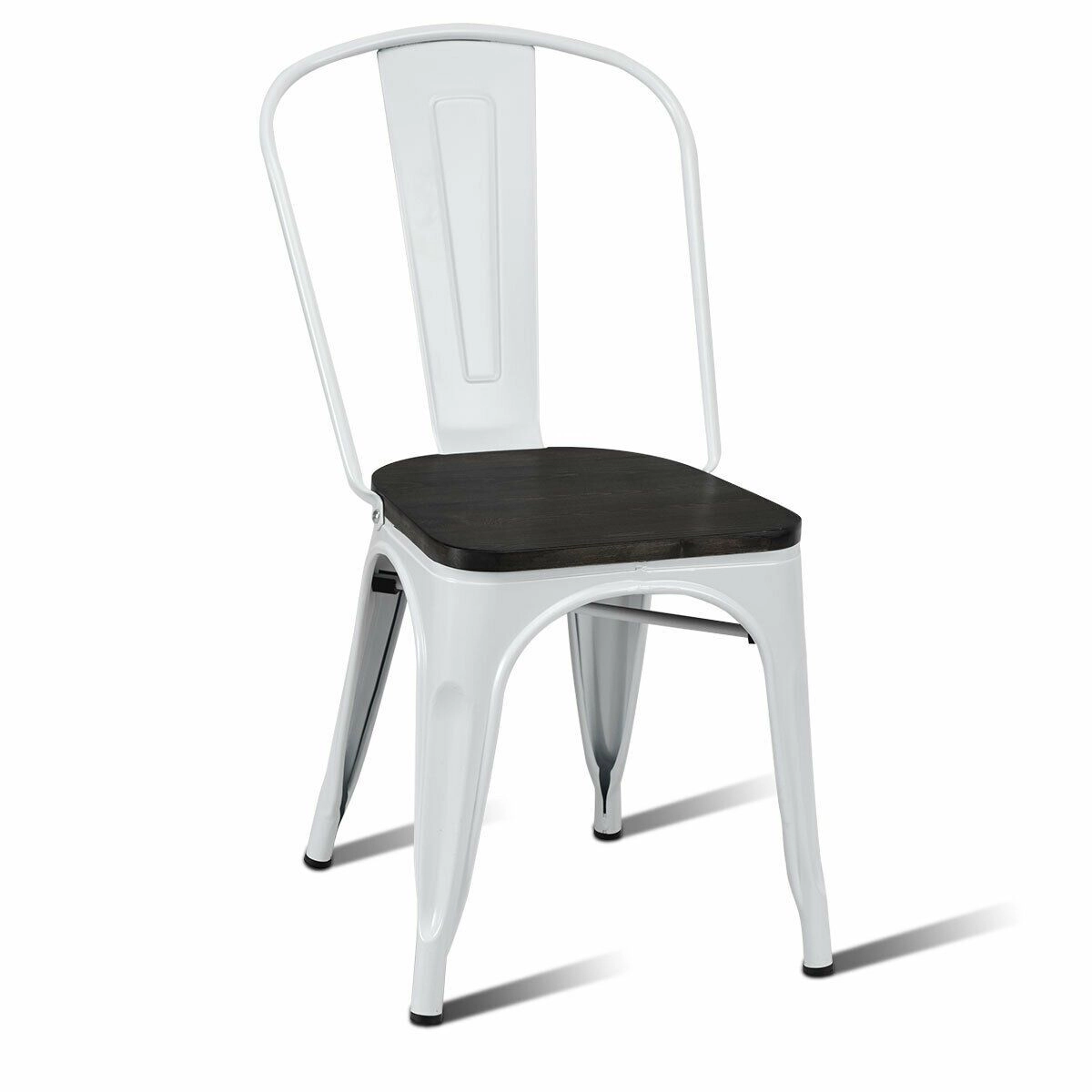 SlickBlue Set of 4 Stackable Dining Chairs, Elmwood Seat, Metal Legs, White