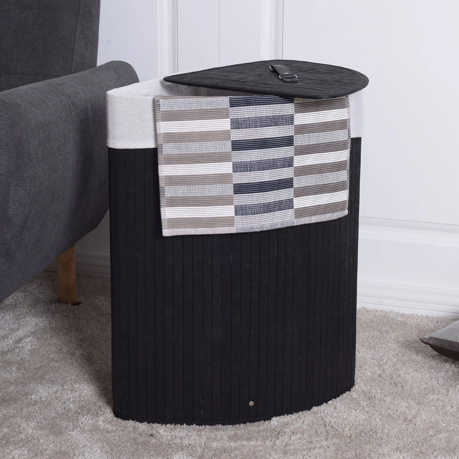 SUGIFT Corner Bamboo Laundry Hamper 58 L with Removable Liner for Bathroom