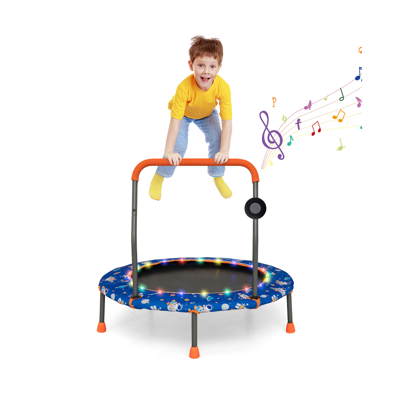 SUGIFT Blue Colorful LED Lights and Bluetooth Speaker 36 Inch Kids Mini Trampoline