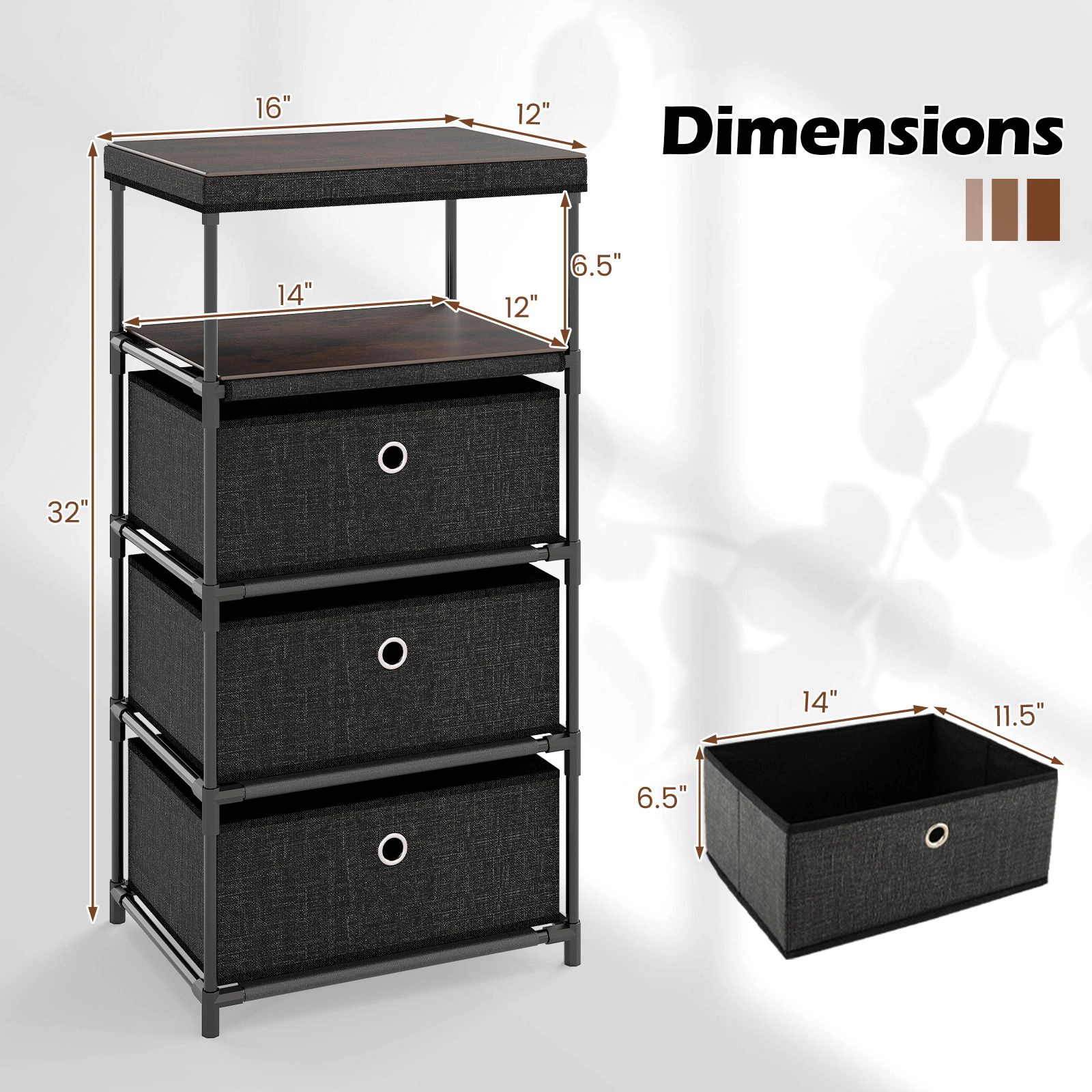 SlickBlue 3-Drawer Fabric Storage Cabinet with Wood Top