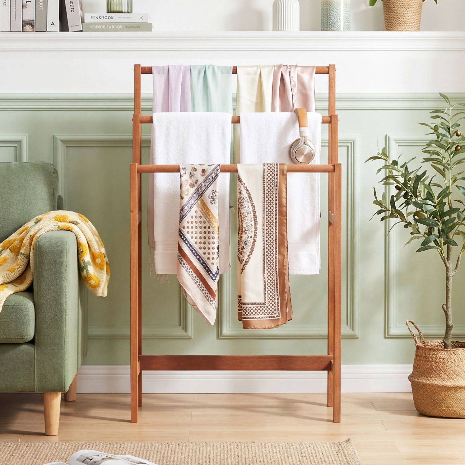 SlickBlue Wooden Towel Rack Stand, 3-Tier Freestanding Organizer