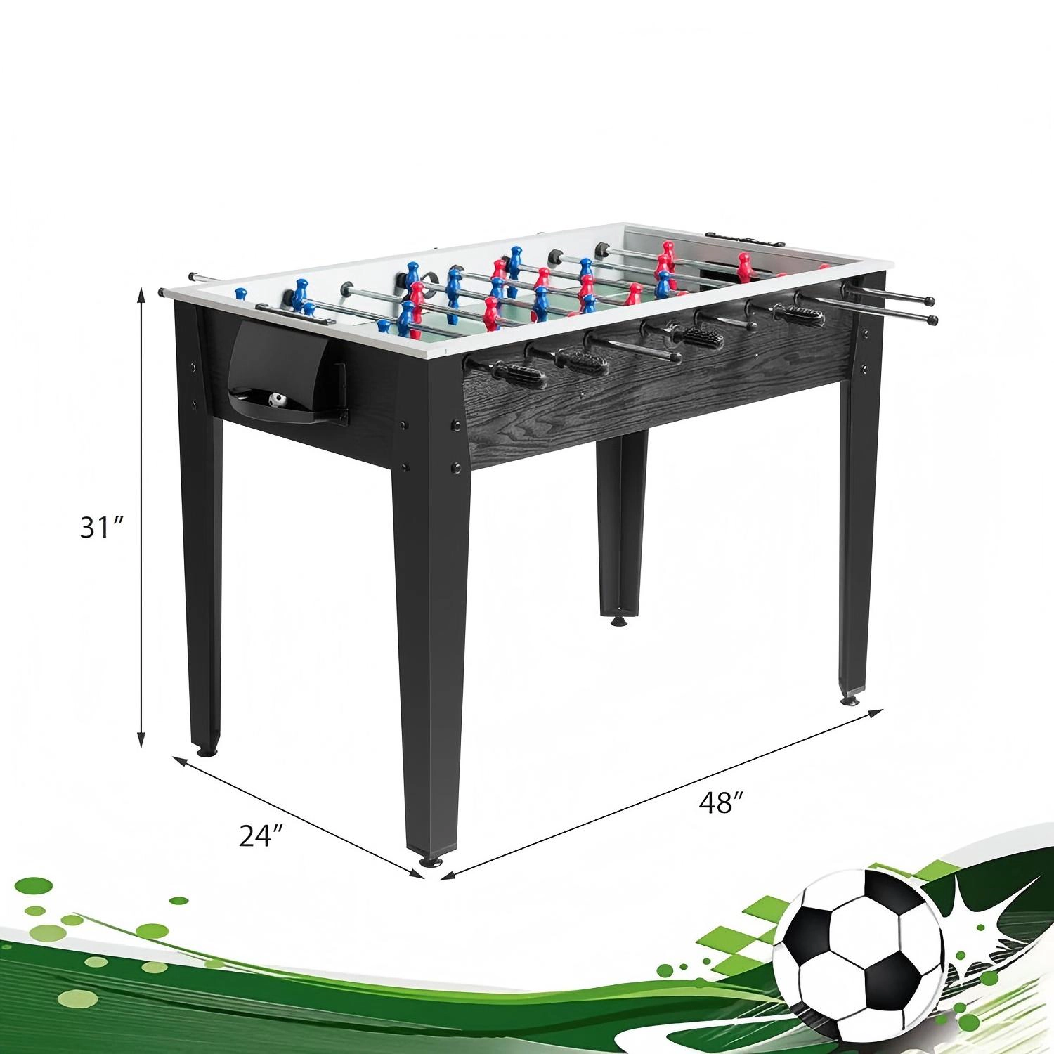 SUGIFT 48-in Competition Sized Home Recreation Wooden Foosball Table with Leg Levelers Foosball Table and Adults Black