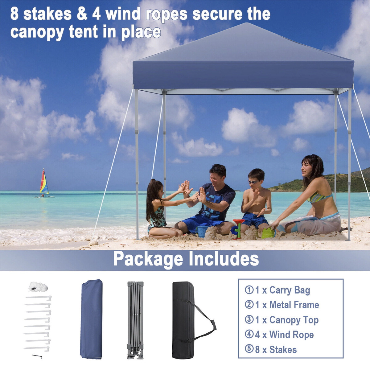 SUGIFT Blue 6.6-ft by 6.6-ft UPF50+ Flame-Resistant Oxford Pop Up Canopy Tent with 34-in Carry Bag