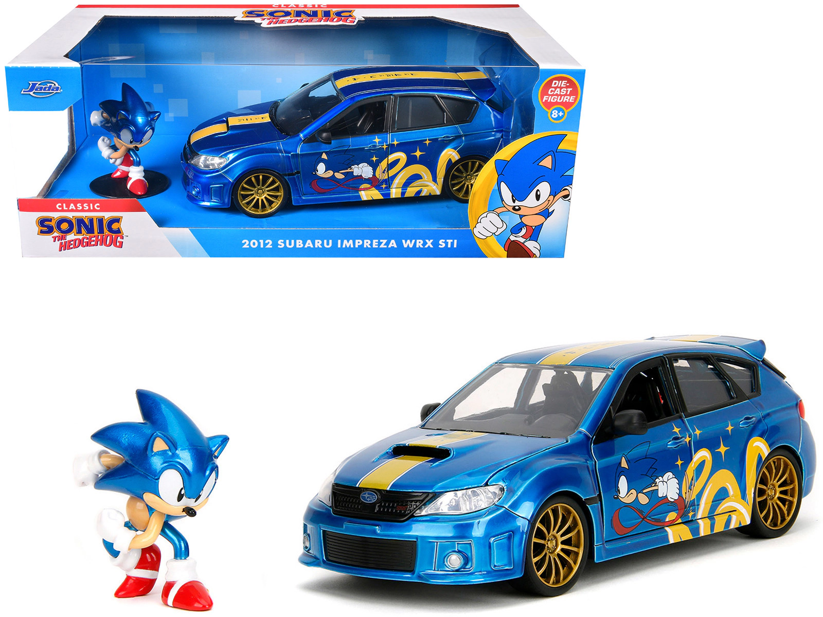 Jada 2012 Subaru Impreza WRX STI Blue Metallic with Graphics and Sonic The Hedgehog Diecast Figure "Sonic The