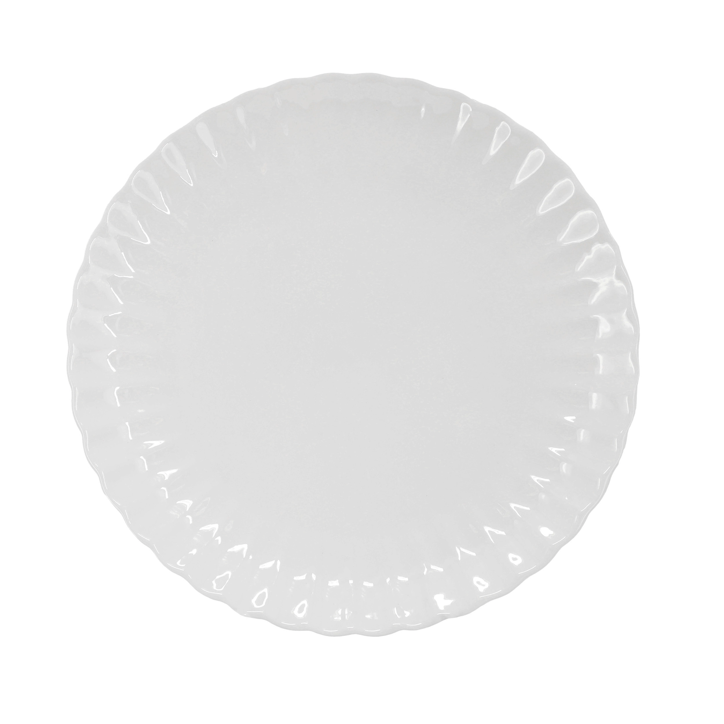 Elama Jane 16 Piece Scalloped Double Bowl Porcelain Dinnerware Set in White
