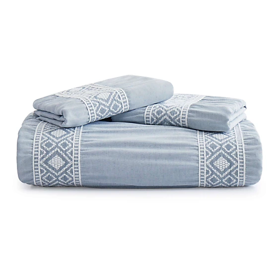 PEACENEST Geometric Stripe Textured Duvet Cover Set, Soft Lightweight Bedding Set