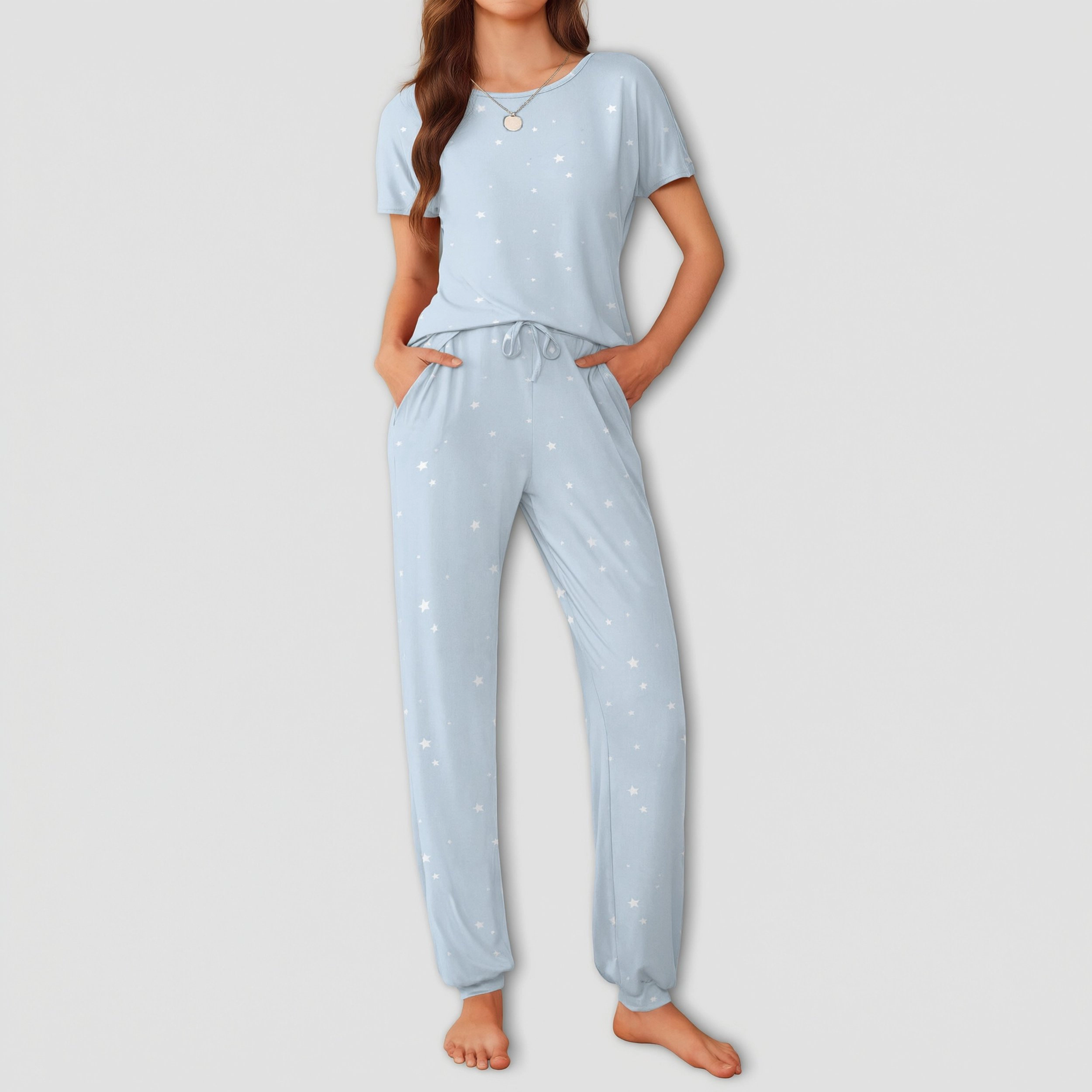 Ekouaer Womens Pajama Sets Short Sleeve Lounge for Women Jogger Set 2 Piece Pj