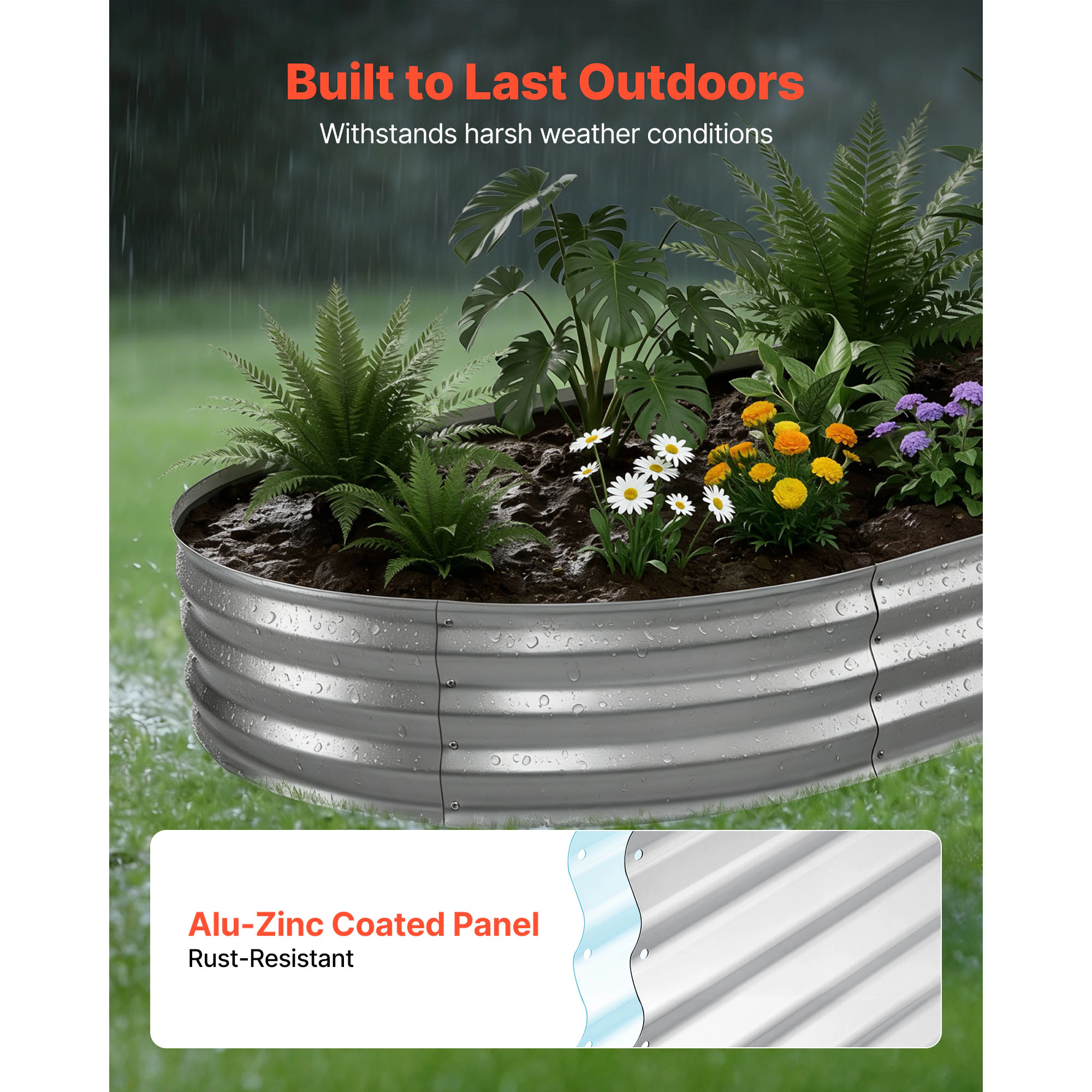 HONGGE Galvanized Raised Garden Bed Oval Metal Planter Box for Flowers Vegetables