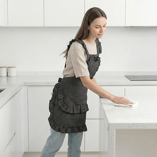 Alilang Unisex Polka Dot Kitchen Apron with Heart Bib Ruffle Trim Adjustable Waist Ties Front Pocket