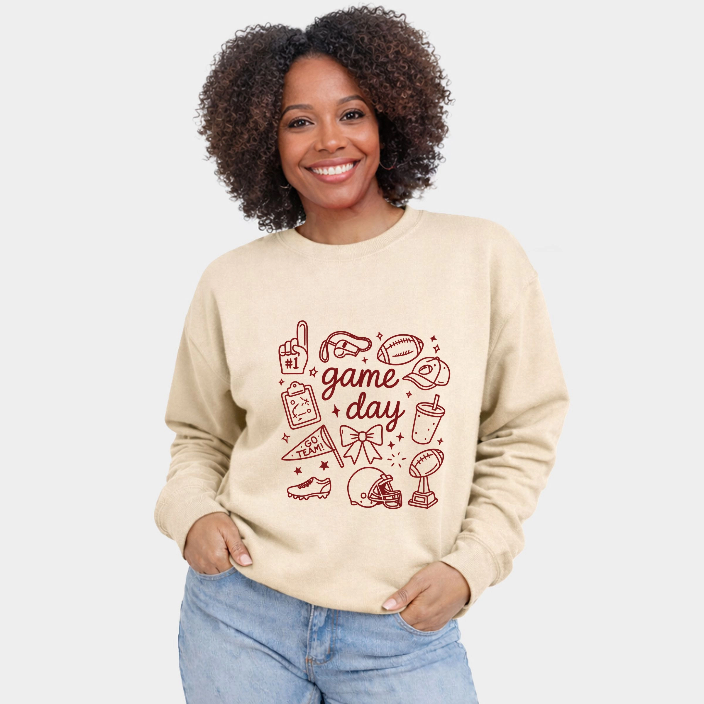 Simply Sage Market - Game Day Football Sketched Collage  Women's Graphic Sweatshirt