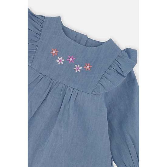 Deux par Deux Girls Denim Chambray Ruffle Tiered Dress
