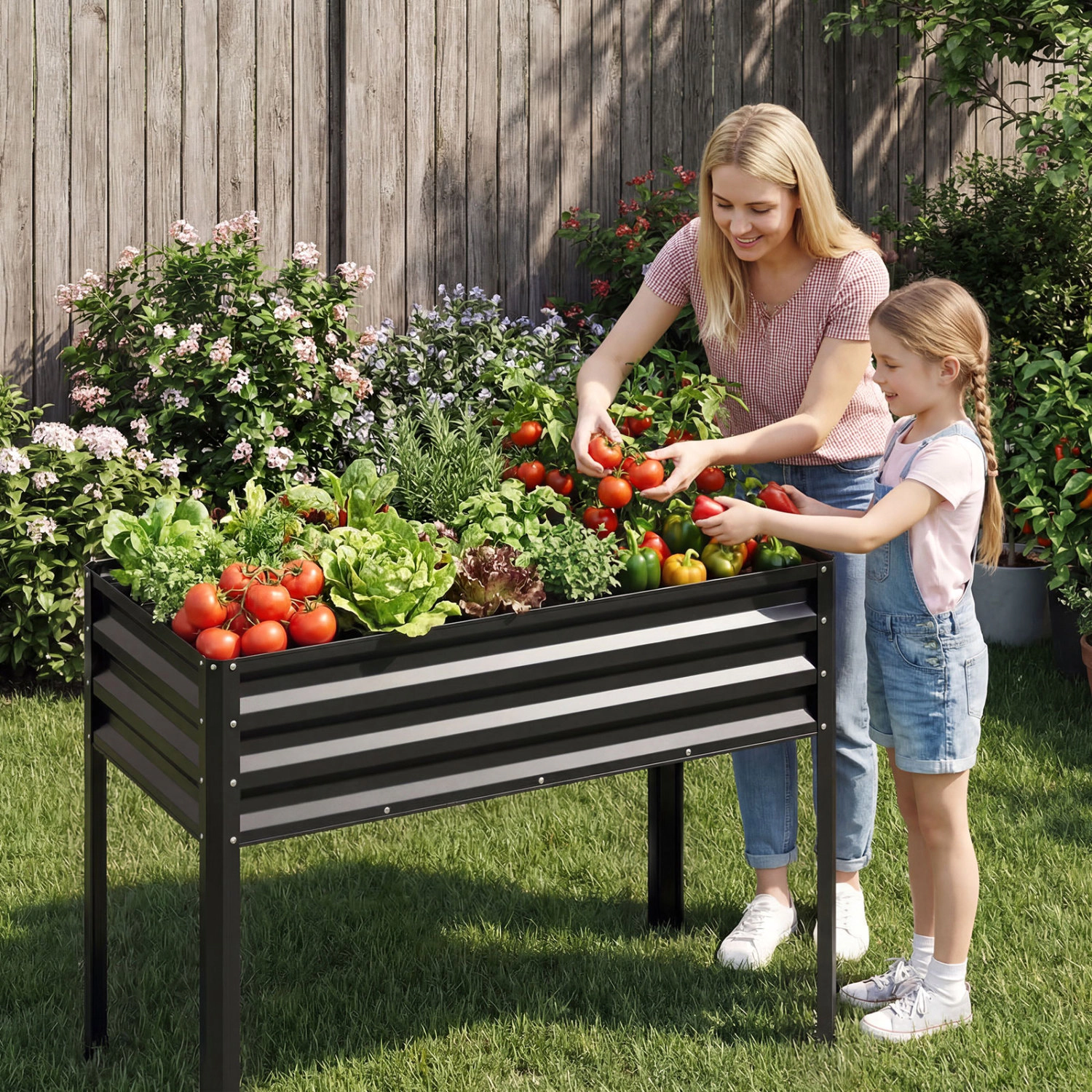 LJG Raised Garden Bed with Legs Electro-Coating Metal Large Elevated Planter Box