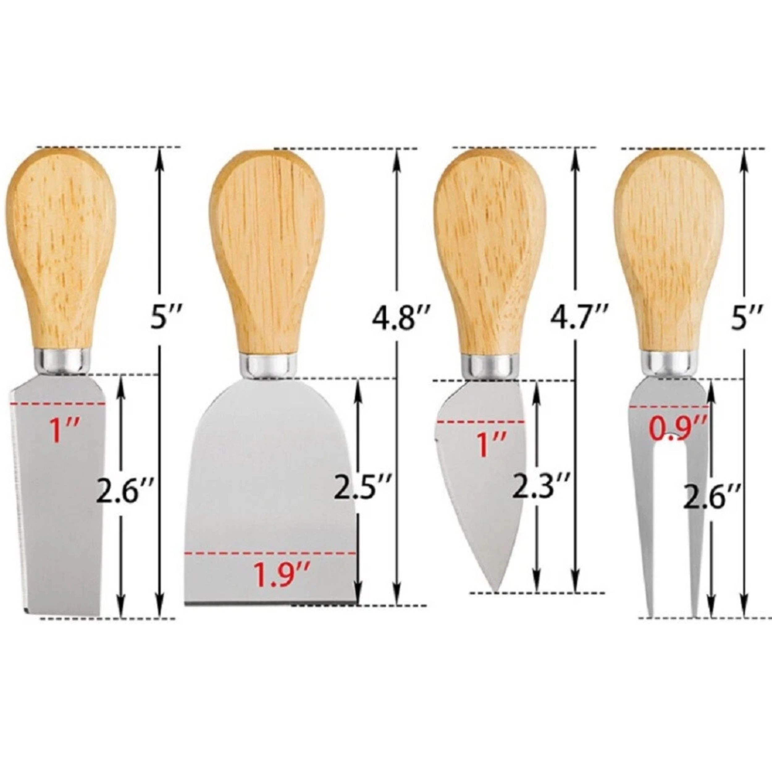 Home Collection 4Pc Stainless Steel Cheese Knife Set with Wooden Handles