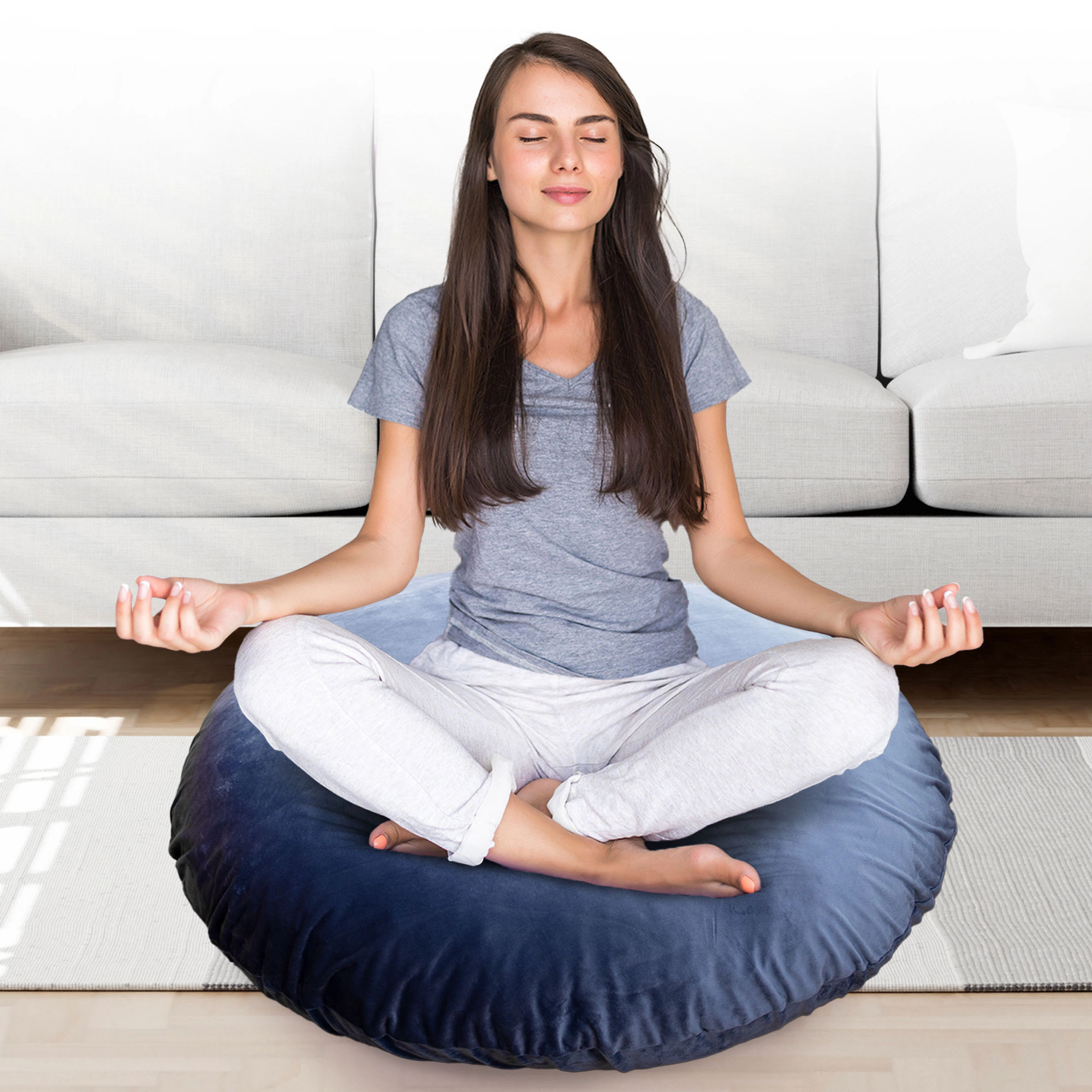 Cheer Collection Plush Round Velour Floor Pillow with Insert, 36 Inch