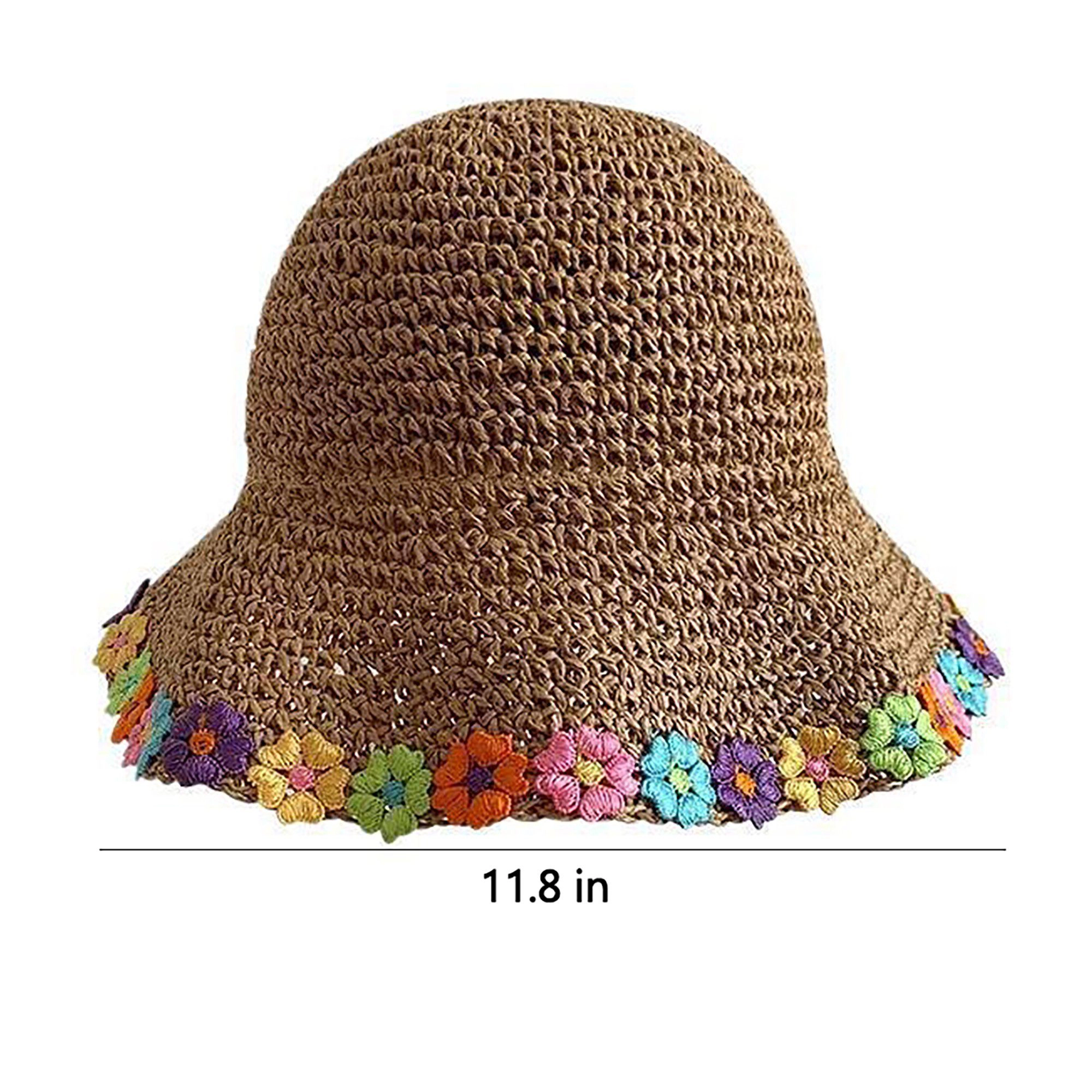 Anna-Kaci Women's Crochet Bucket Sun Hat with Floral Applique Trim and Soft Brim Design