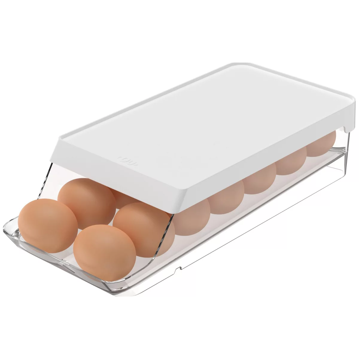 OU Egg Holder for Fridge, BPA Free Rolling Egg Organizer, Clear Stackable Refrigerator Storage Container for Kitchen