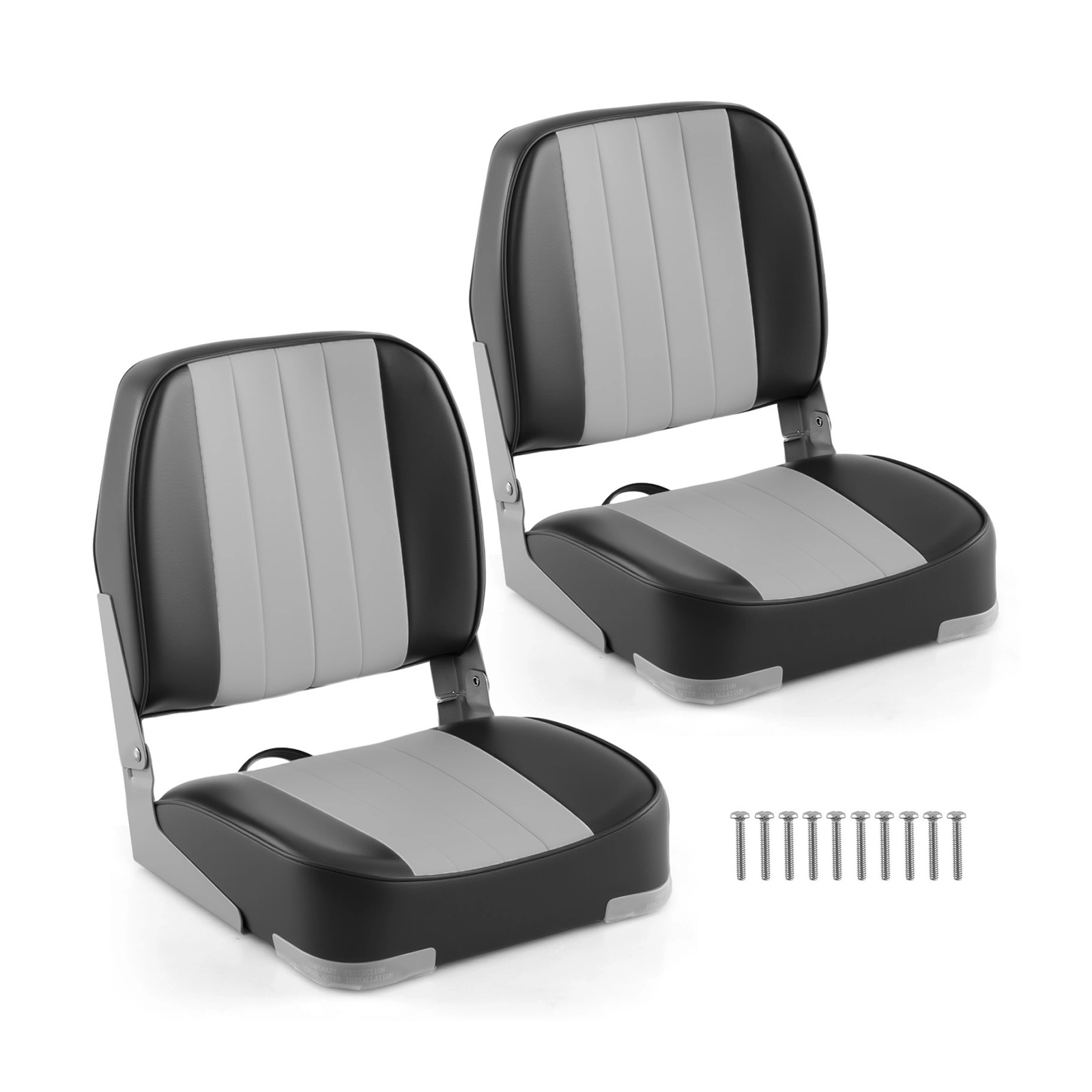 SUGIFT 2-Pack 330-lb Capacity Folding Low Back Boat Seats with Waterproof PVC Leather and Aluminum Hinges