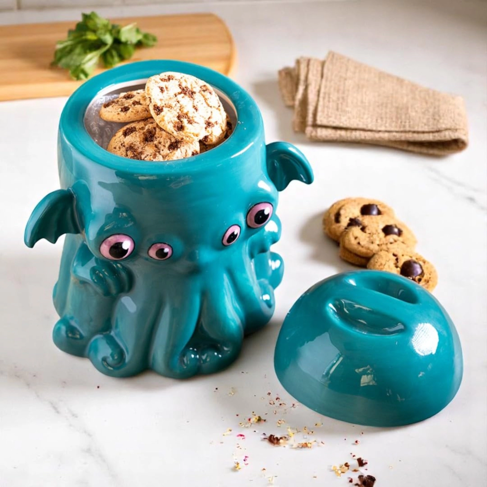 Pacific Giftware Cthulhu Kraken Turquoise Ceramic Cookie Jar Decorative Kitchen Storage