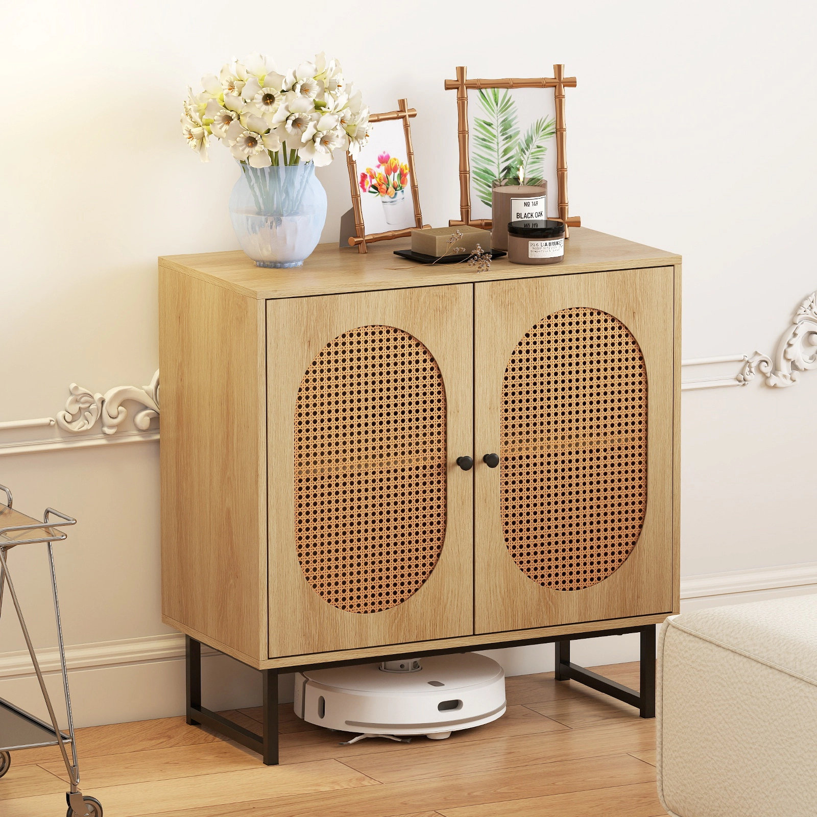 Glintex 32-Inch Rattan Buffet Cabinet with 2-Tier Adjustable Storage