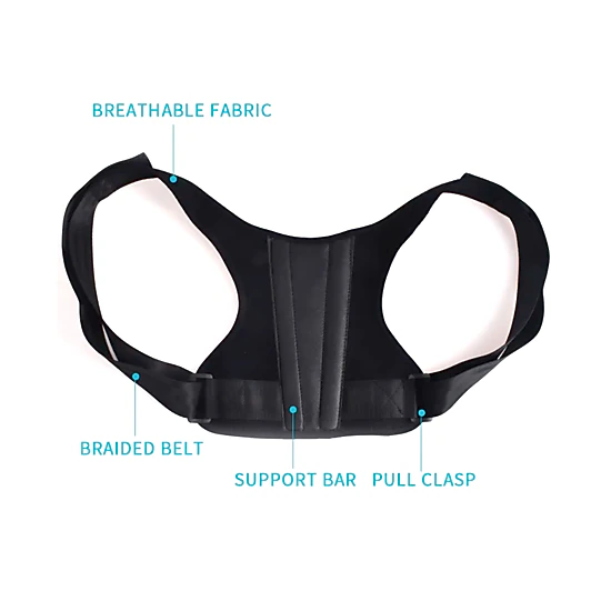 Pursonic Unisex Adjustable Back Support Posture Corrector Brace with Shoulder Alignment Bar