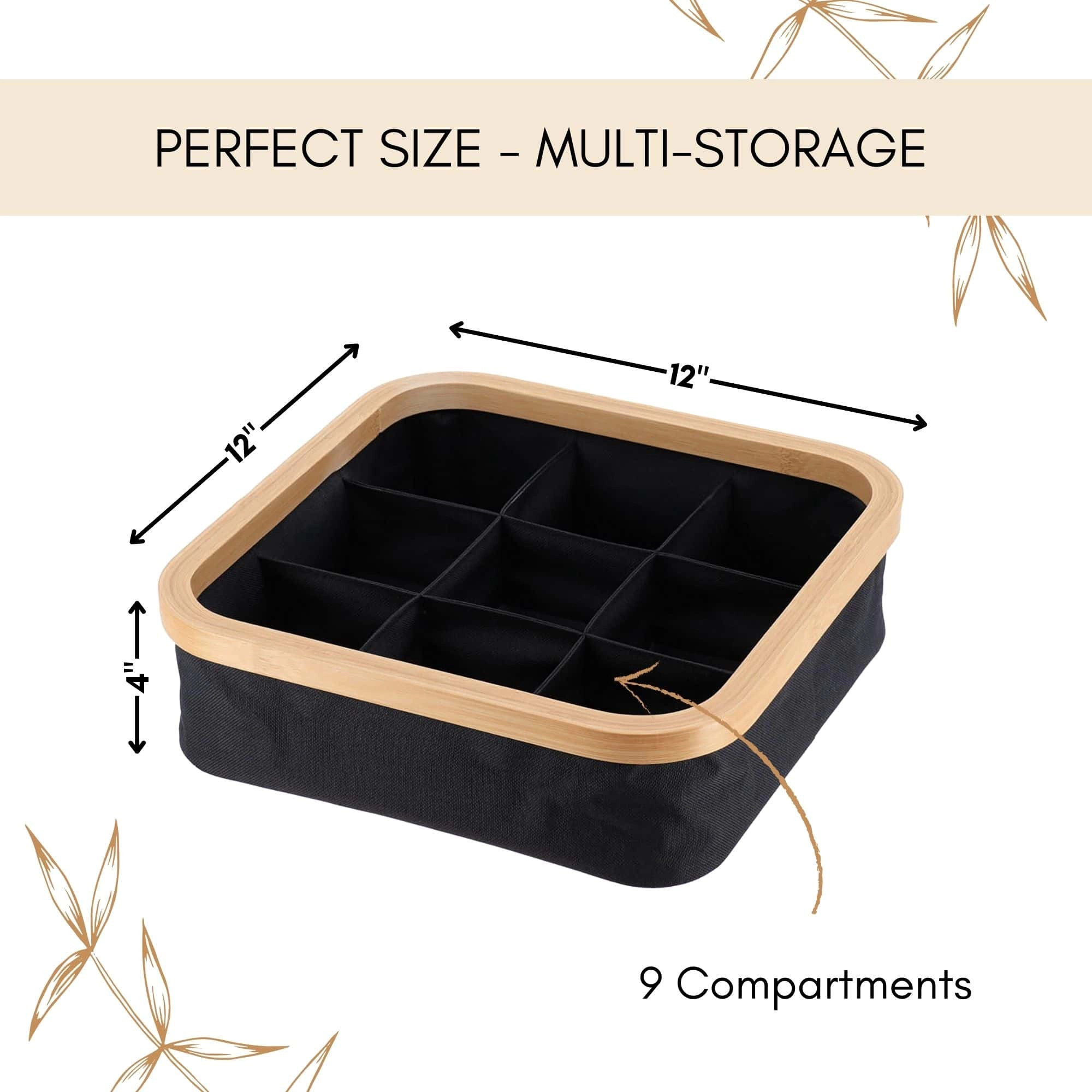 Evideco French Home Goods Bamboo Frame 9-Compartment Foldable Square Organizer