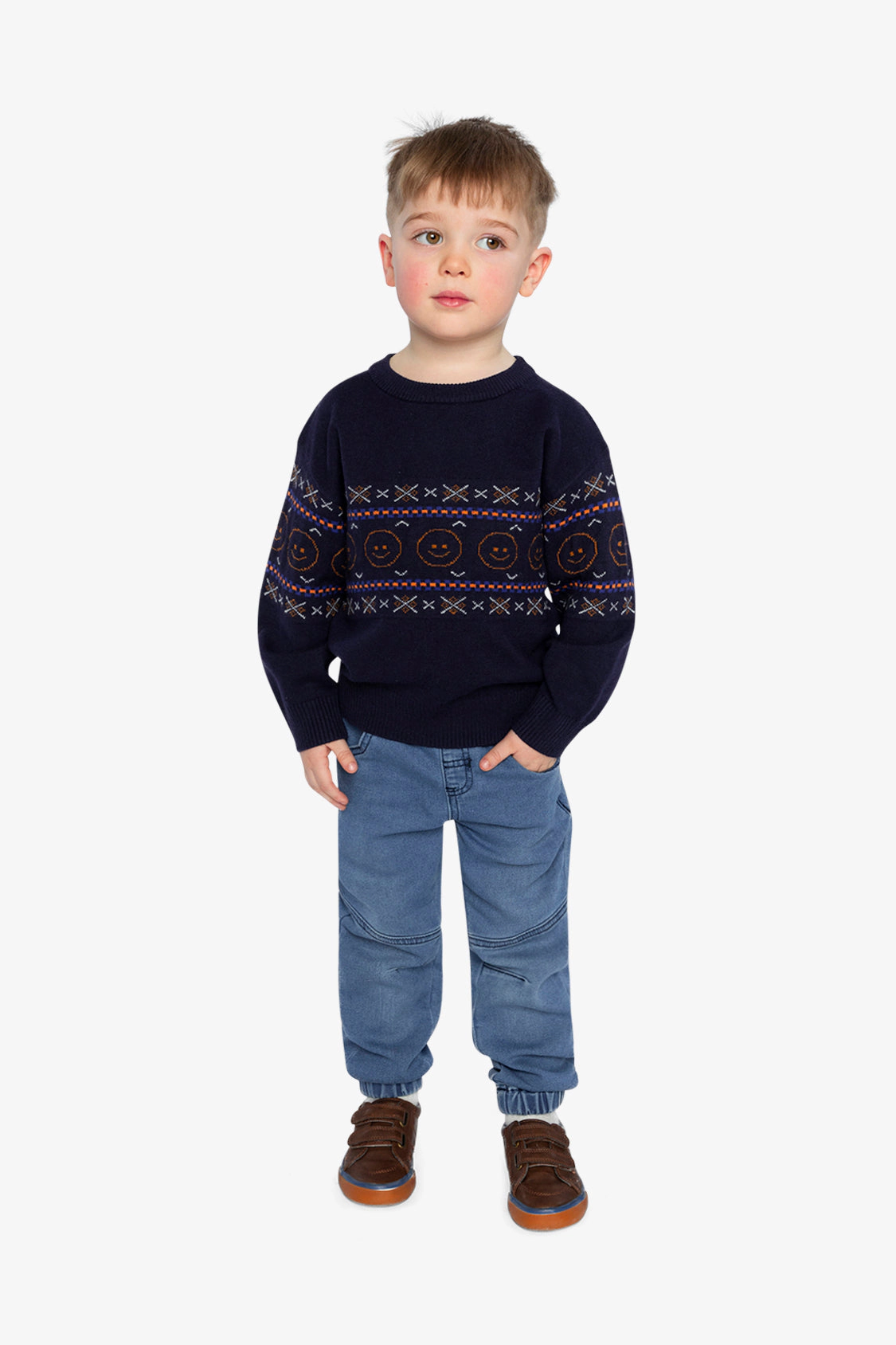 Deux par Boys Geometric Jacquard Crew Neck Sweater