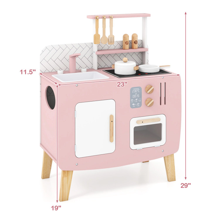Hivvago Play Kitchen for Kids Wooden Kitchen Playset with Stoves Sink Faucet and Oven