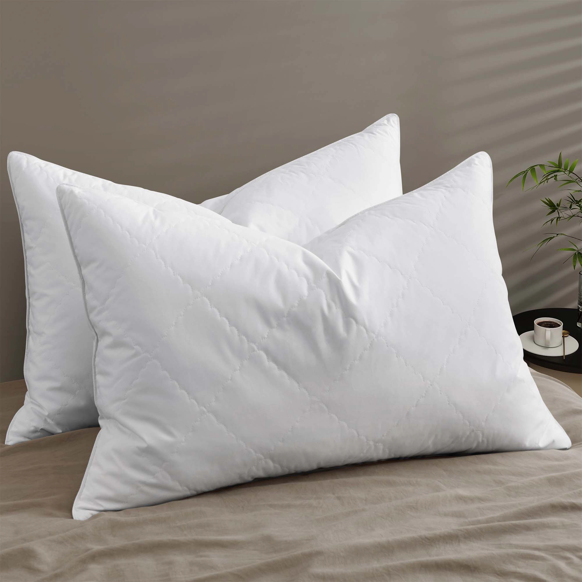 PEACENEST Goose Feather Sleeping Pillows with Quilted Polyester Cover,Medium Support,2-Pack