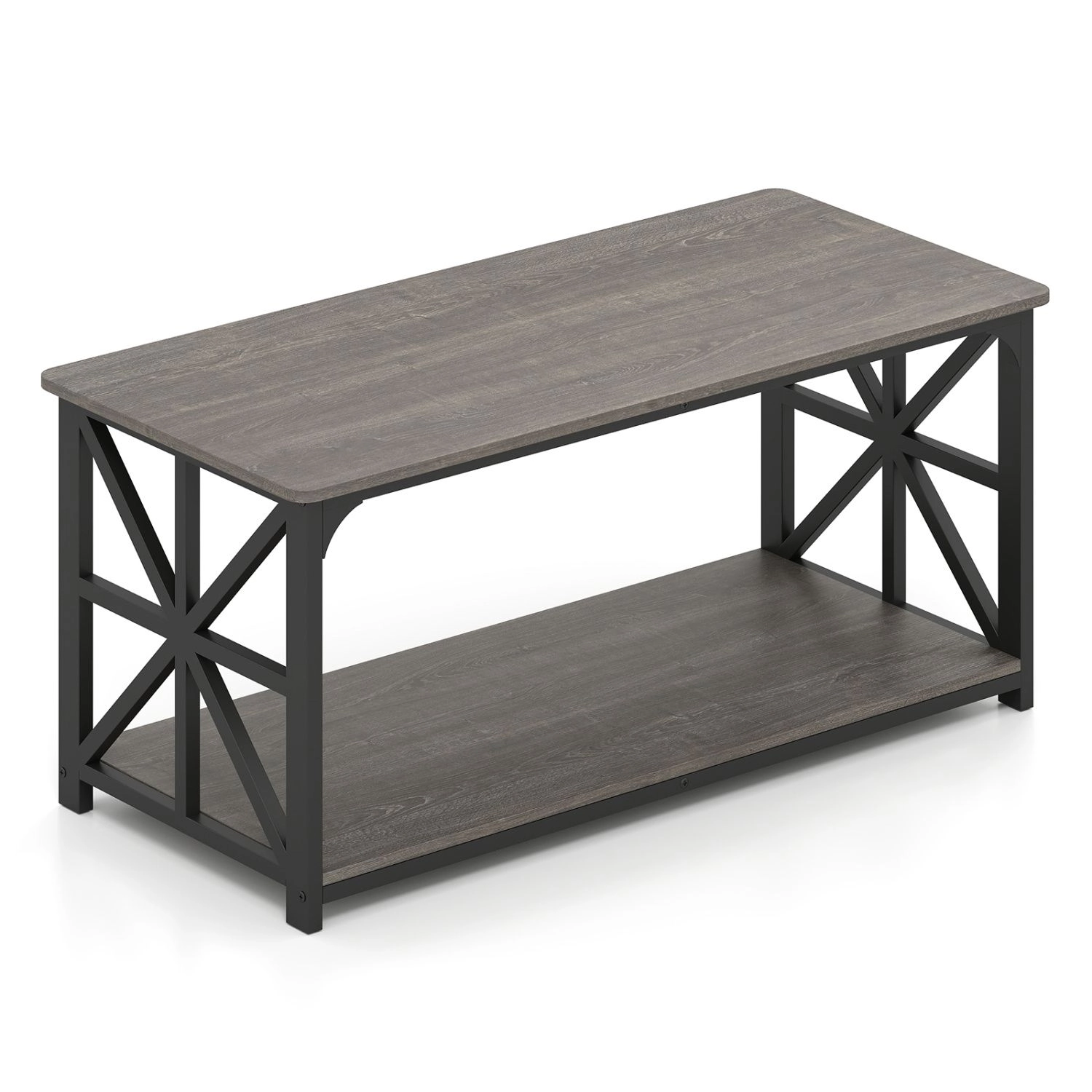 SlickBlue 2-Tier Coffee Table with X Frame Storage Shelf