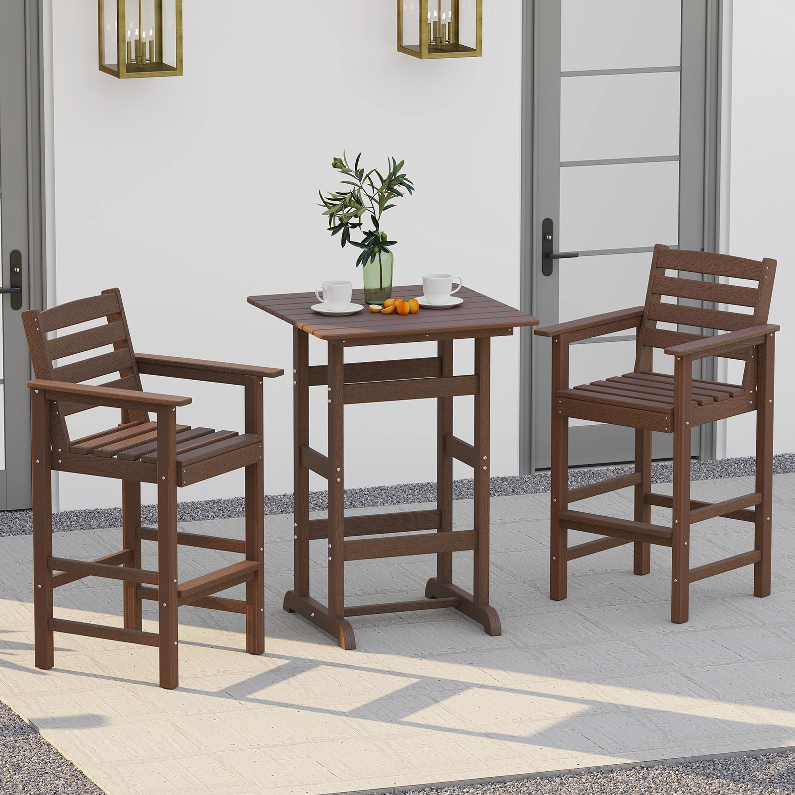 LJG 30 Inch Square Bar Table Dining with Slatted Tabletop for Poolside