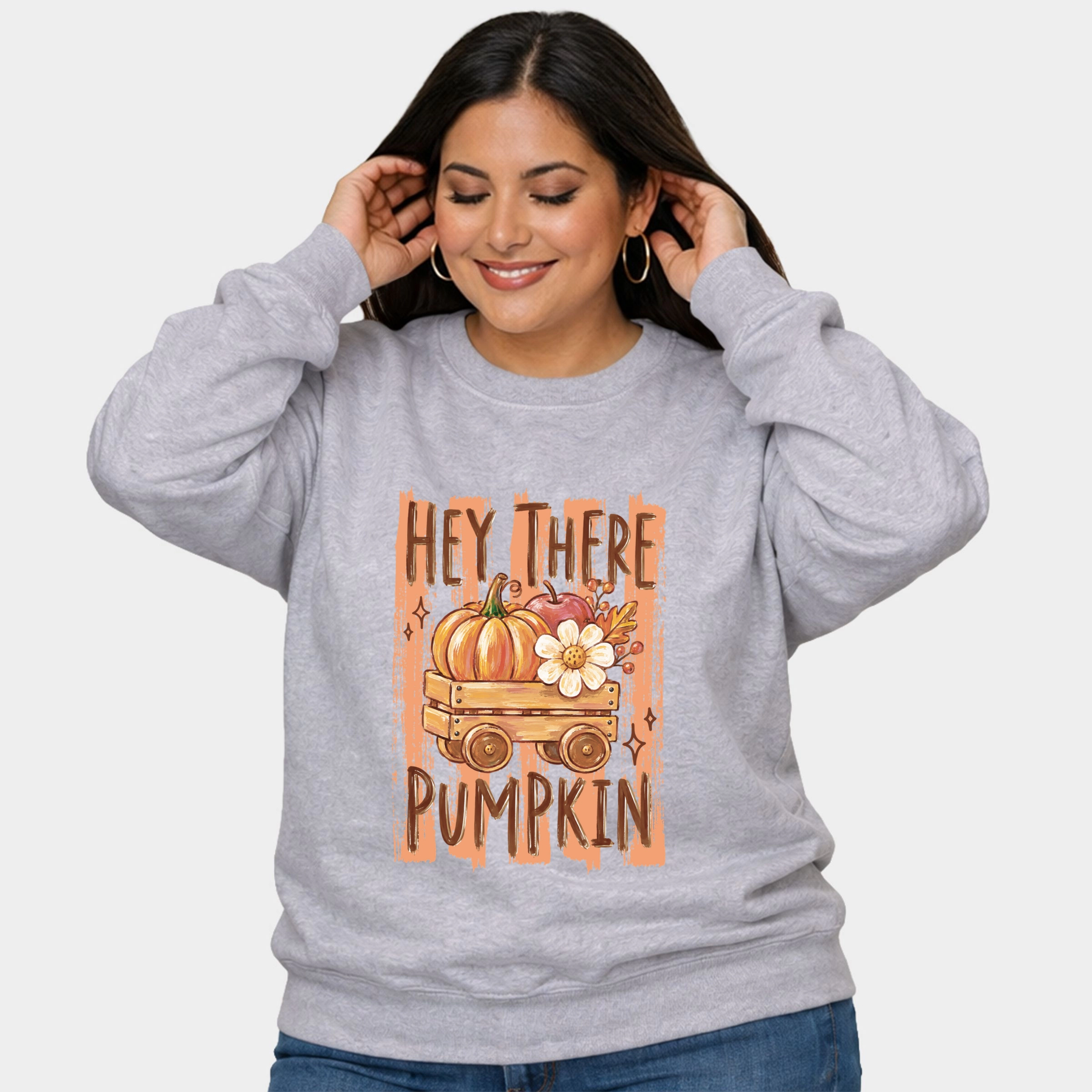Simply Sage Market - Women's Plus Sized Graphic Sweatshirt Hey There Pumpkin Stripes