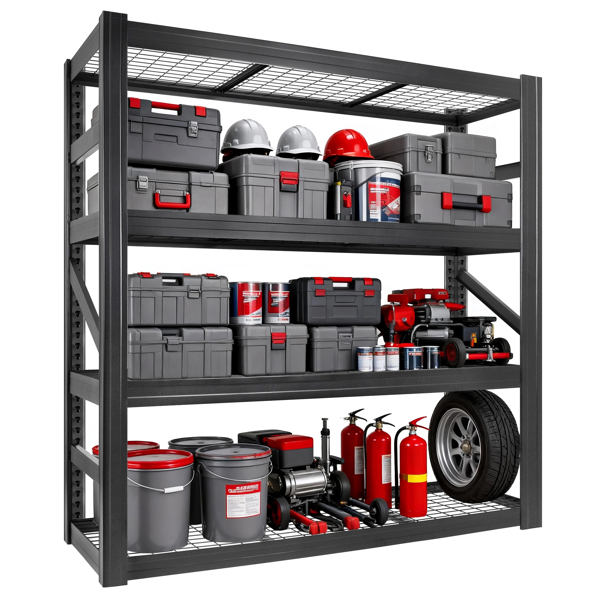 Flynama 4 Tiers Steel Industrial Duty Adjustable Garage Storage Shelving Unit in Black (71 in. W x 71 in. H x 24 in. D)