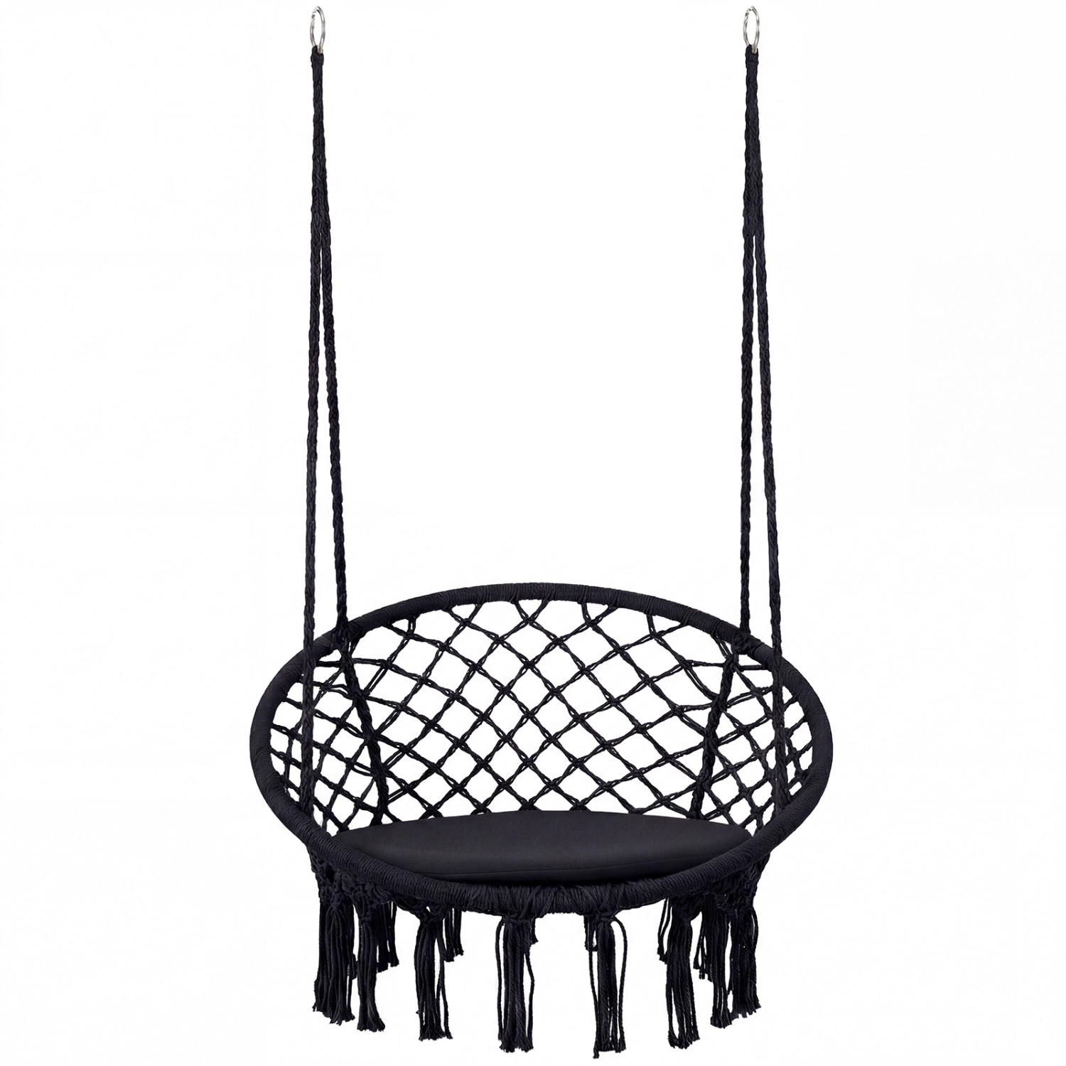 LJG Macrame Swing Chair Hammock with Round Seat Cushion