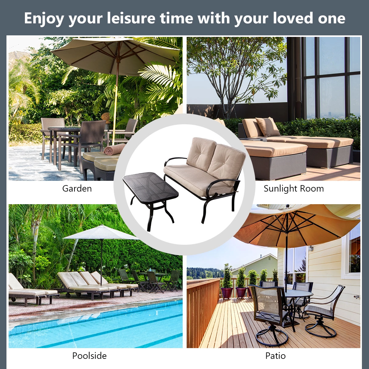 LJG 2 Pieces Patio Outdoor Cushioned Coffee Table Seat