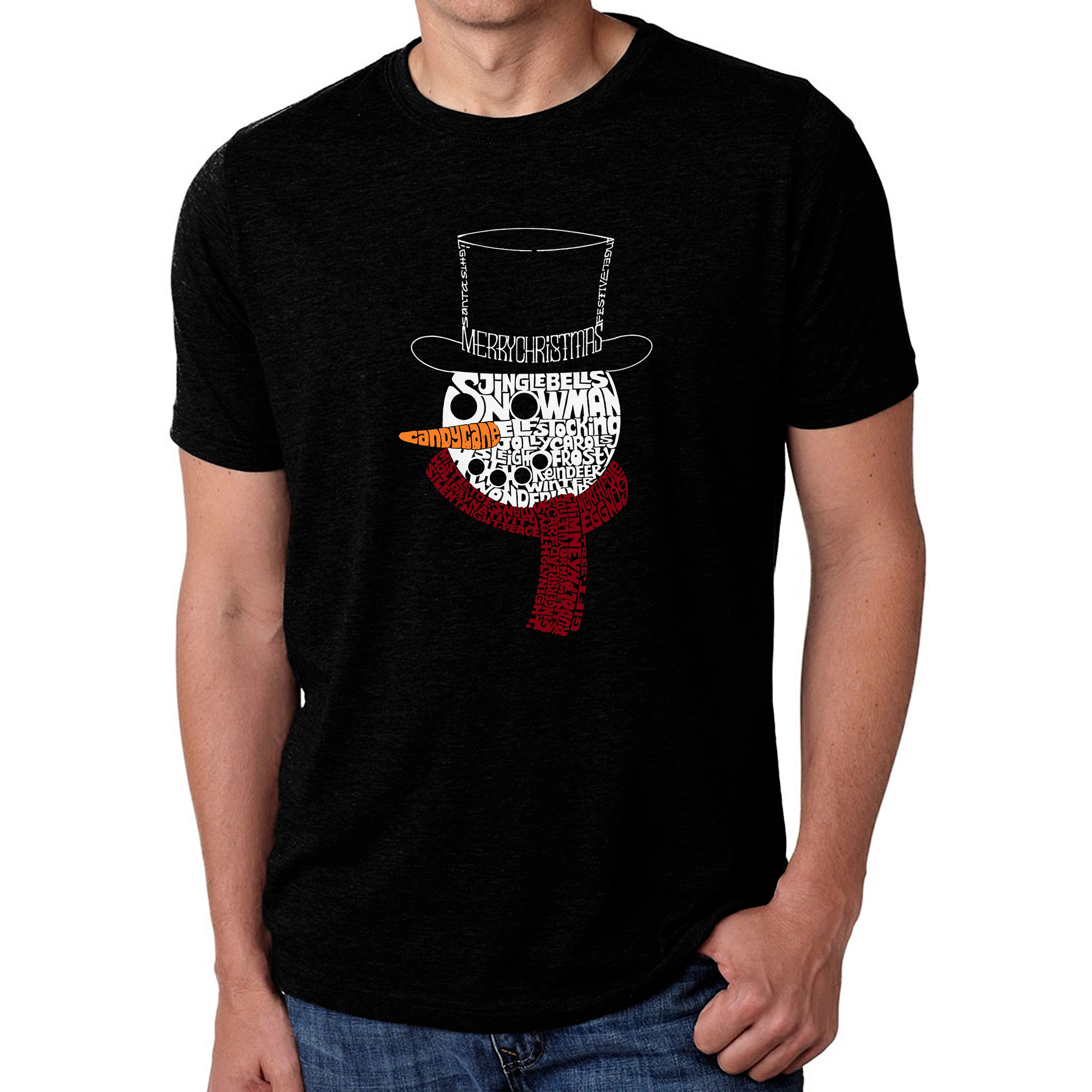 LA Pop Art Men's Cotton-Poly Word T-Shirt - Snowman Face