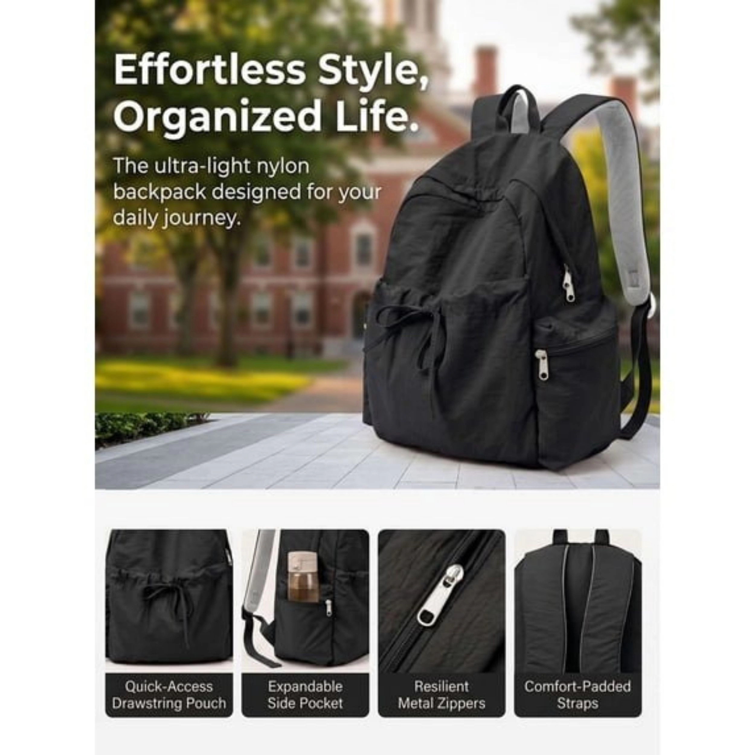 Home Collection Women’s Water Resistant Nylon 14 Inch Laptop Backpack