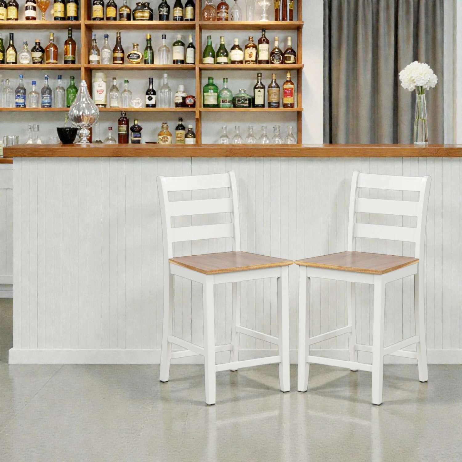 Hivvago Modern Counter Height Stools with Angled Backrest and Built-In Footrest - Set of 2