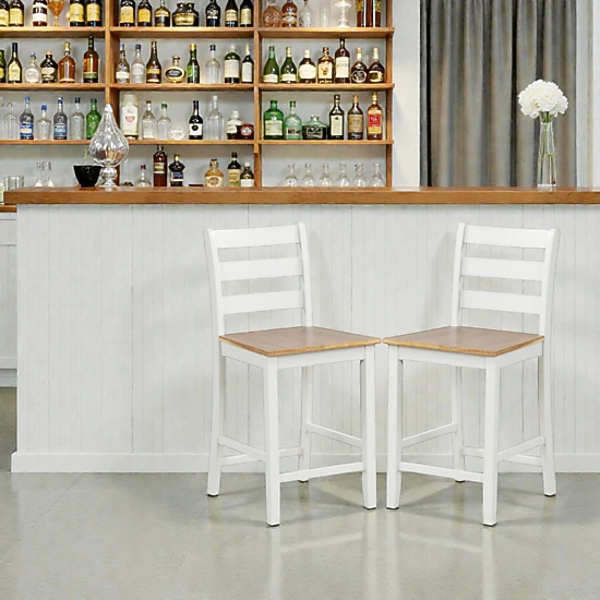 Hivvago Modern Counter Height Stools with Angled Backrest and Built-In Footrest - Set of 2