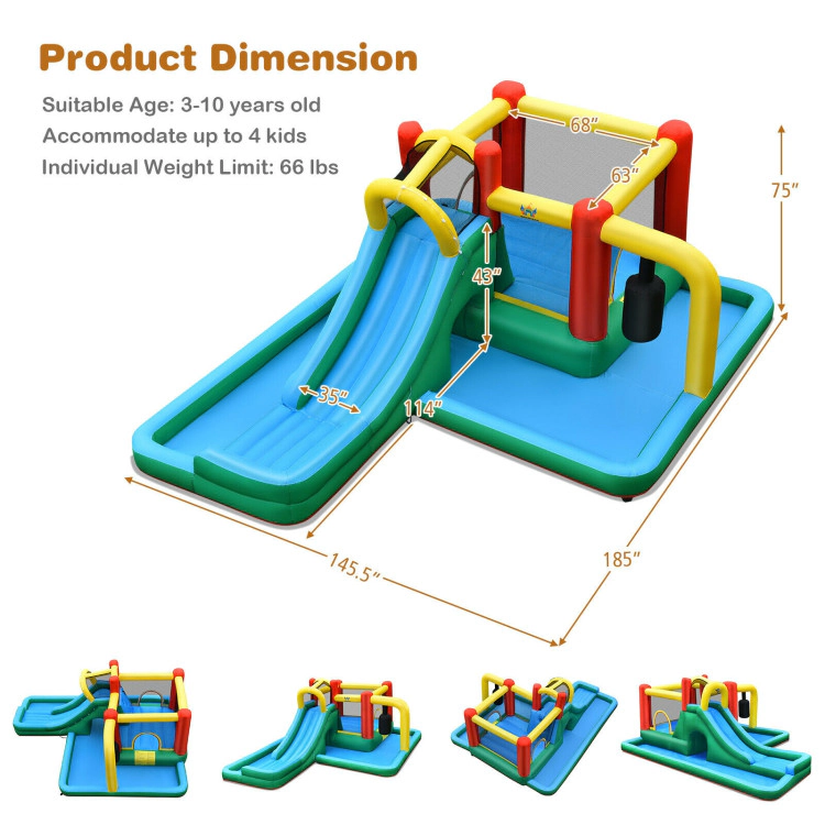 Hivvago Inflatable Water Slide Climbing Bounce House with Tunnel and 735W Blower