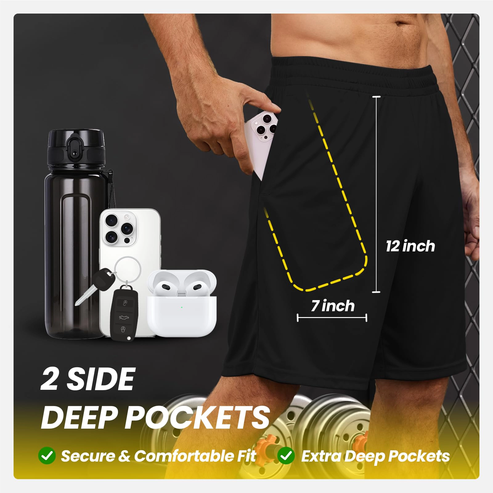 PIGFDK Quick Dry Men's Athletic Workout Shorts With Pockets Drawstring Waist