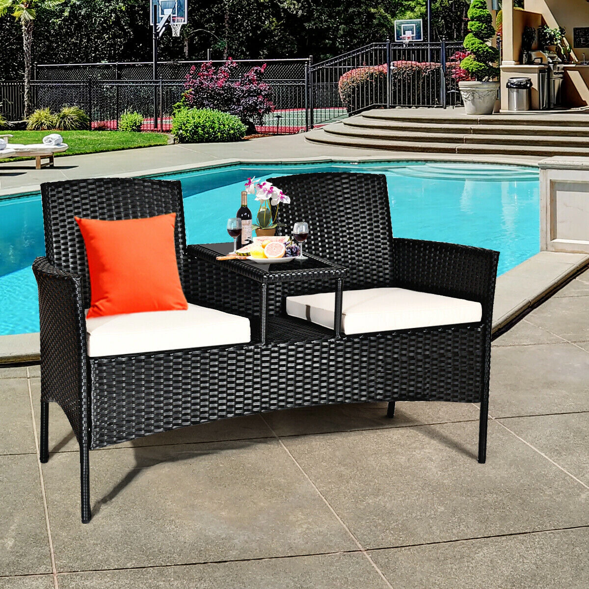 LJG Wicker Patio Conversation Furniture Set with Removable