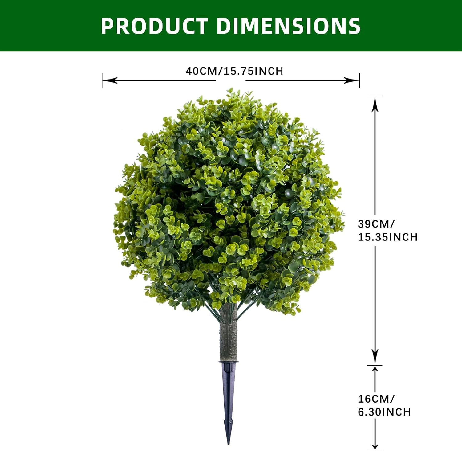 Artificial Topiary Ball Trees, Set of 2, Green, 23.6 x 15.7 in