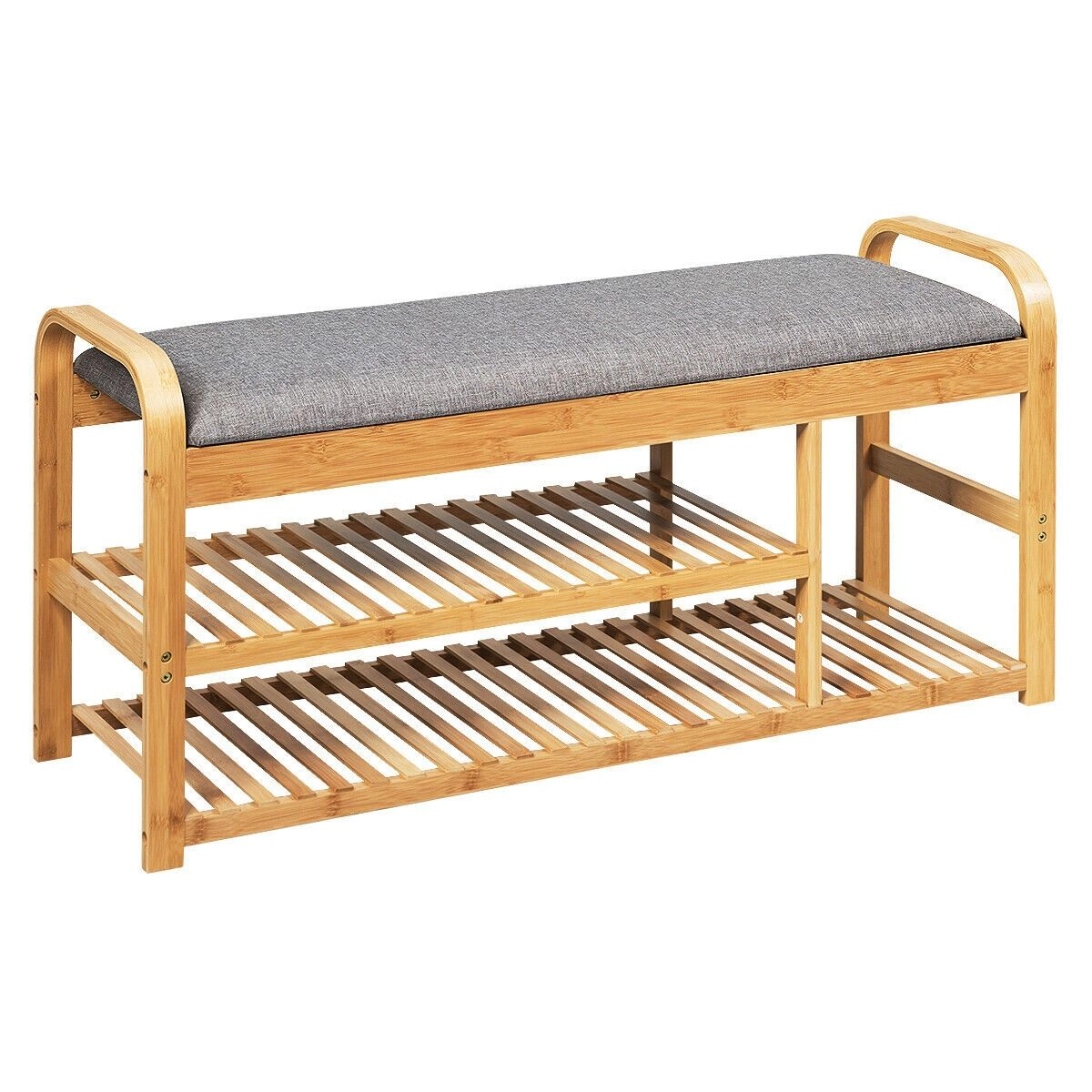 SlickBlue 3-Tier Wicker Shoe Storage Bench with Padded Seat