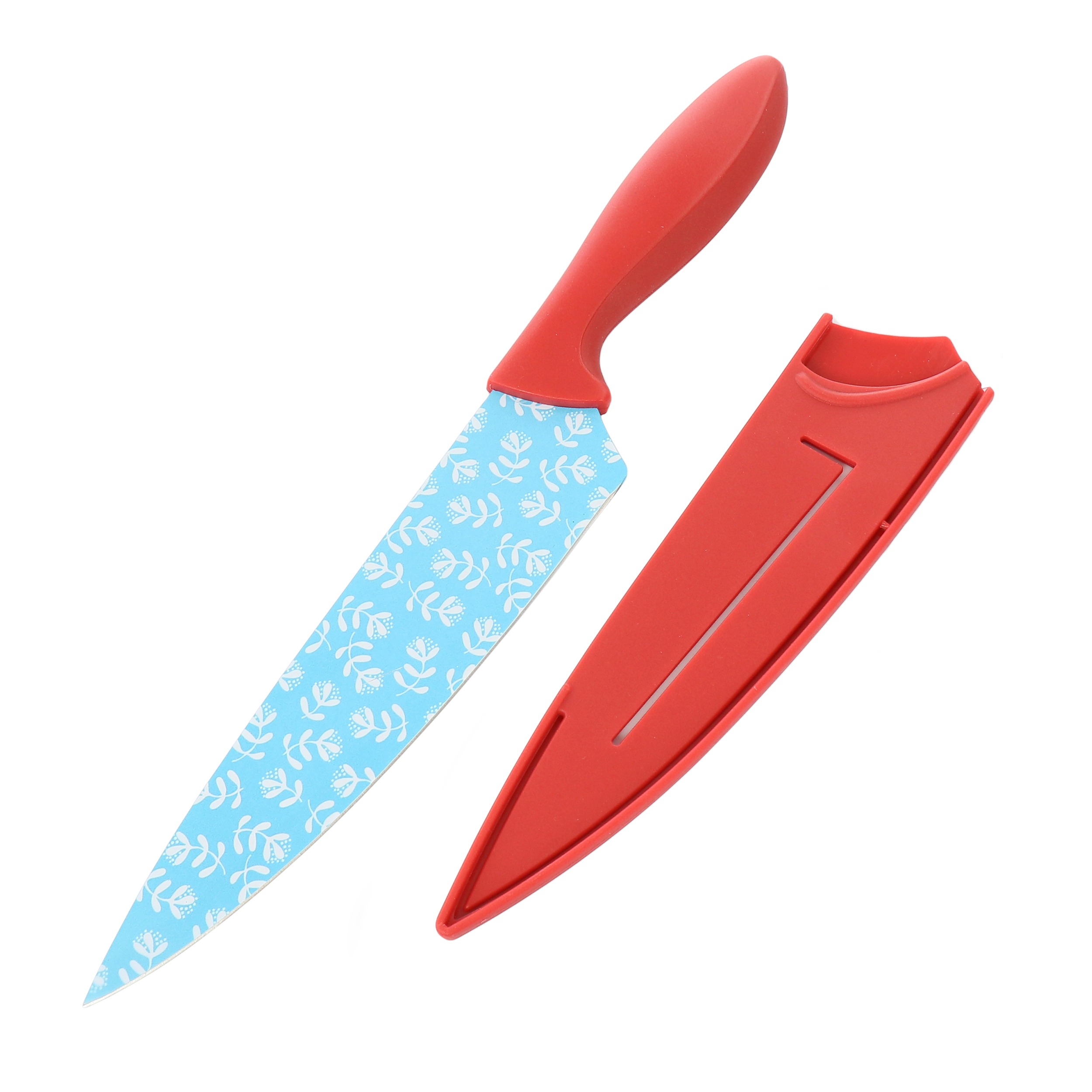 Gibson Home Village Vines 3 Piece Cutting Board and Knife Set in Red and Blue