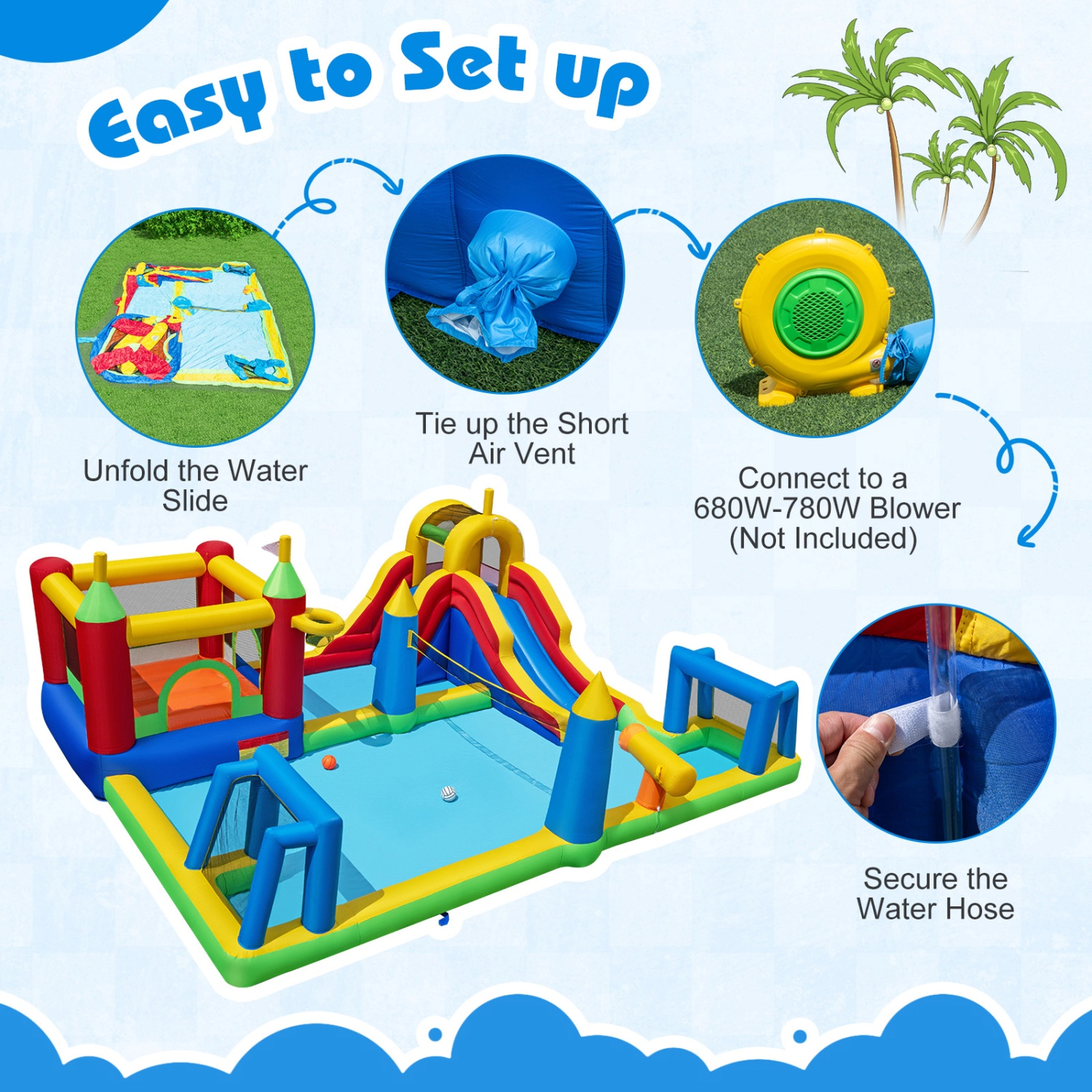 SUGIFT Inflatable 9-in-1 Water Slide Bounce House Jumping Castle Climbing Wall 200-lb Capacity Ages 3-12 Multi-color