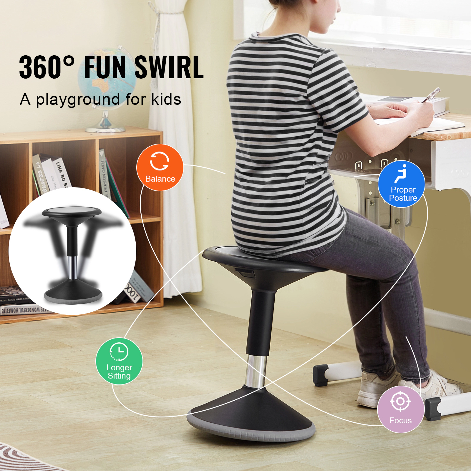 HONGGE Kids Wobble Chair Active Chair with Sponge Cushion Wobble Stool Improves Focus Posture and Calm Children Ideal