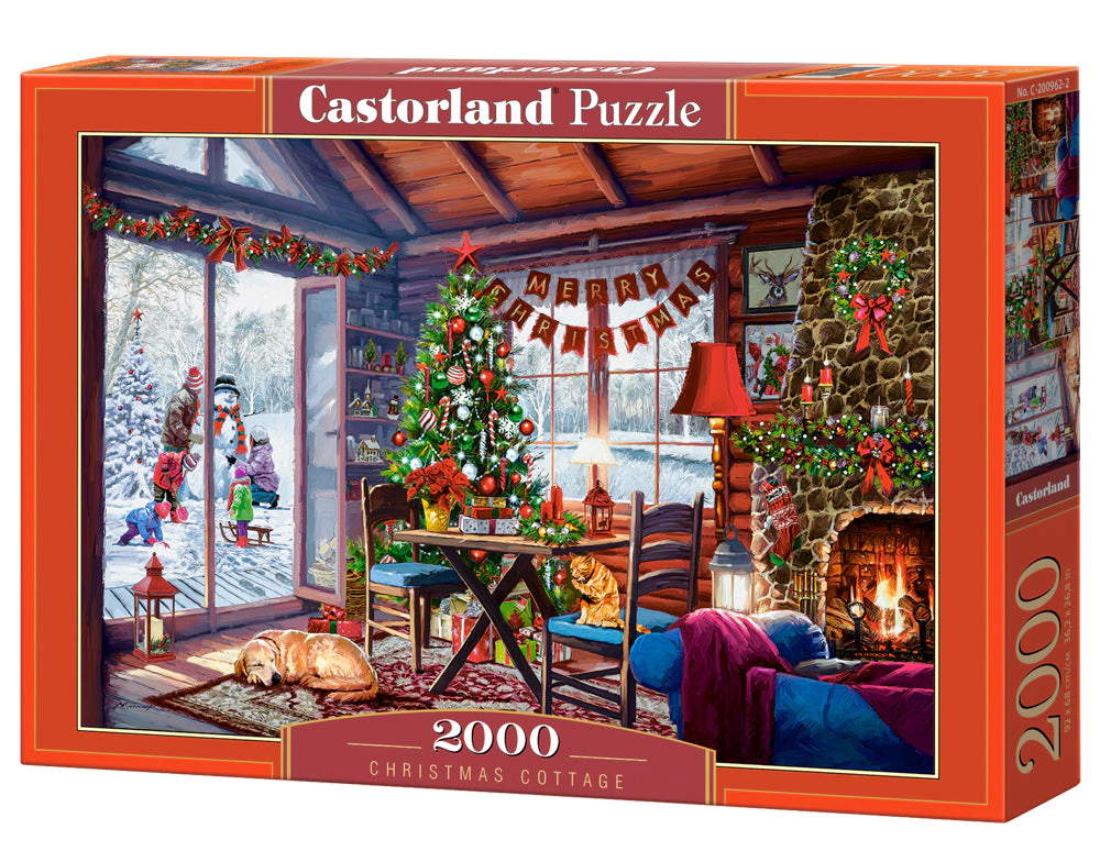 CASTORLAND 2000 Piece Jigsaw Puzzles, Christmas Cottage, Fireplace with stockings hung, Decorated tree, C-200962-2