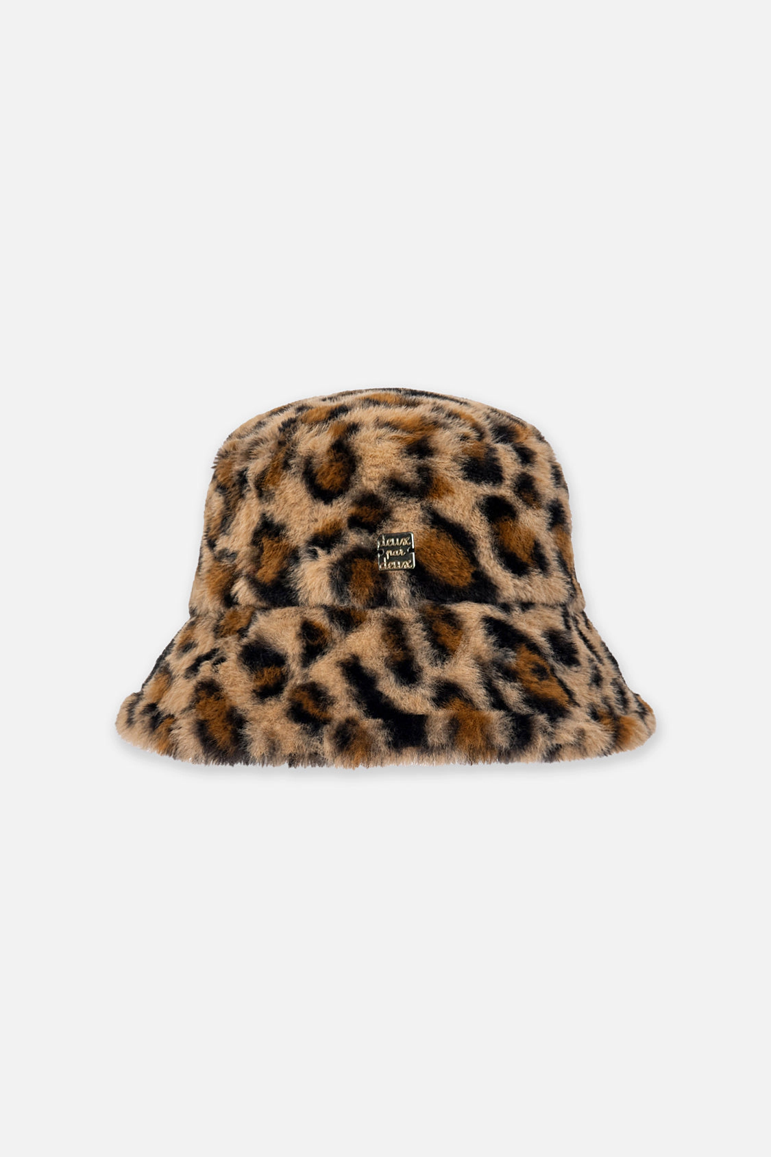 Deux par Girls Faux Fur Leopard Print Wide Brim Bucket Hat